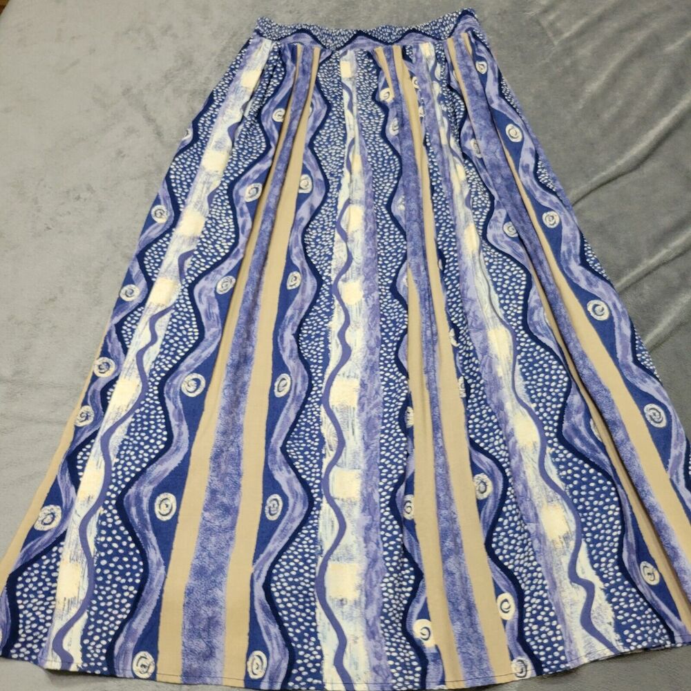 Connection Related Skirt Women Small Midi Blue White Boho Rayon USA Made Pull On